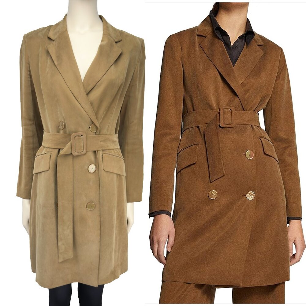 MASSIMO DUTTI Blazer Dress / Trench Coat Tan Kaki Double-Breasted Belted Fall 6